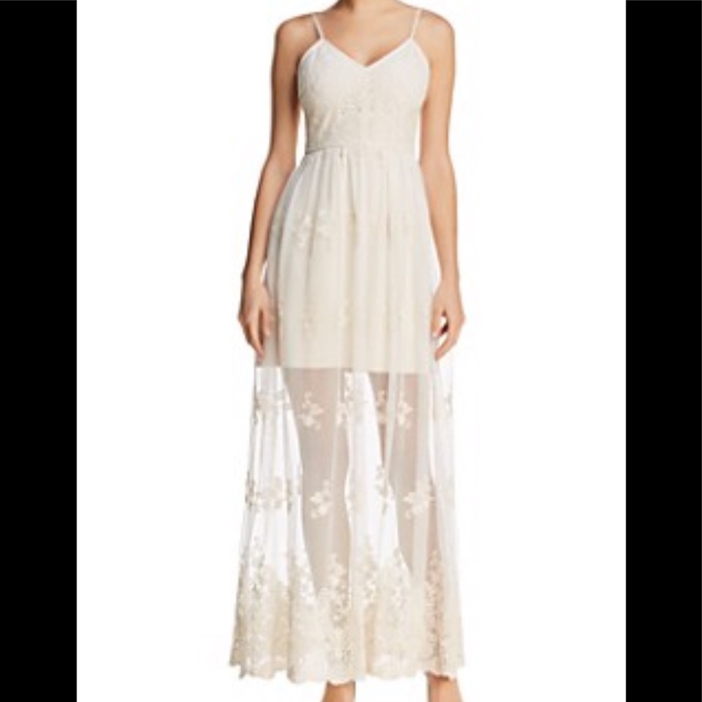 Aqua embroidered sheer hem maxi dress